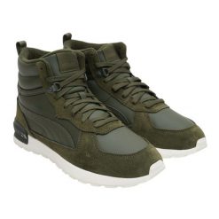 Męskie Buty Gravition Leather Mid. Zielone buty zimowe męskie Puma, bez wzorów, sportowe, bez obcasa, bez zapięcia. Za 430.99 zł.