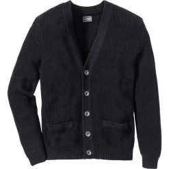 Sweter rozpinany Regular Fit bonprix czarny. Czarne kardigany męskie marki bonprix, w prążki. Za 49.99 zł.