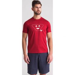 Bordowy t-shirt męski z białym nadrukiem - Bordowy. T-shirty męskie Emporio Armani. Za 175.60 zł.