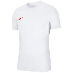 Koszulka do piłki nożnej męska Nike Dry Park VII Dri-Fit. Białe t-shirty sportowe męskie Nike, m, bez wzorów, sportowe, bez ramiączek. Za 81.94 zł.