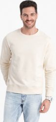 Ombre Bluza męska dresowa BASIC z okrągłym dekoltem - kremowa V11 OM-SSBN-0175 M. Białe bluzy nierozpinane męskie Ombre, m, bez wzorów, z dresówki, bez ramiączek, bez kaptura. Za 89.99 zł.