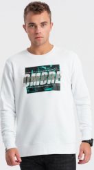 Ombre Męska bluza z nadrukiem zakładana przez głowę - biała V1 OM-SSPS-0156 S. Białe bluzy nierozpinane męskie Ombre, m, bez wzorów, bez ramiączek, bez kaptura. Za 49.99 zł.