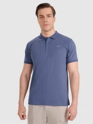 4F Koszulka polo regular męska - granatowa 3XL. Niebieskie koszulki polo męskie 4f, m, bez wzorów, z bawełny, klasyczne, bez kołnierzyka, bez ramiączek. Za 89.99 zł.