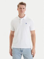 Guess Polo F6GP03 K9WF1 Biały Slim Fit. Białe koszulki polo męskie Guess, m, z aplikacjami, z bawełny, bez kołnierzyka, bez ramiączek. Za 282.99 zł.