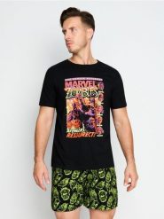 Bawełniana piżama dwuczęściowa z nadrukiem Marvel Kawaii Art Collection - wielobarwny. Piżamy męskie Sinsay, l, bez wzorów, z bawełny, bez kołnierzyka, bez ramiączek. Za 49.99 zł.