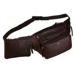 Skórzana nerka męska w brązowym kolorze z kieszeniami i etui na klucze - Peterson. Brązowe saszetki męskie Peterson, bez wzorów, ze skóry. Za 169.99 zł.