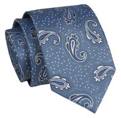 Krawat - ALTIES - Niebieski, Duże Wzory Paisley. Niebieskie krawaty i muchy męskie Alties, bez wzorów, z tkaniny, eleganckie. Za 49.00 zł.
