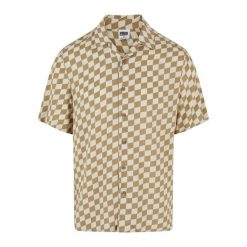 Męska Koszula W Kratę Z Nadrukiem Na Całej Powierzchni. Zielone koszule męskie Urban Classics, l, bez wzorów, bez kołnierzyka, bez ramiączek. Za 122.99 zł.