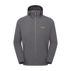Kurtka softshellowa męska Rab Borealis Hoody z kapturem. Szare kurtki softshell męskie RAB, m, bez wzorów, z softshellu, z kapturem, trekkingowe. Za 399.65 zł.