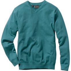 Sweter z dekoltem w serek Regular Fit bonprix niebieskozielony morski. Zielone swetry męskie bonprix, z dzianiny, klasyczne, z dekoltem w serek. Za 79.99 zł.