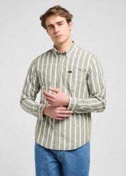 MESKA KOSZULA LEE BUTTON DOWN OLIVE STONE STRIPE 112370546. Zielone koszule męskie Lee, m, bez wzorów, bez kołnierzyka, bez ramiączek. Za 169.99 zł.