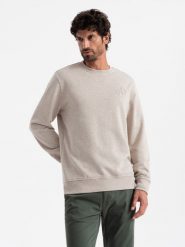 Melanżowa męska bluza dresowa z wyszywanym logotypem – beżowa V2 OM-SSNZ-0163 - XXL. Brązowe bluzy nierozpinane męskie Ombre Clothing, l, z aplikacjami, z bawełny, eleganckie, bez ramiączek, bez kaptura. W wyprzedaży za 89.99 zł.