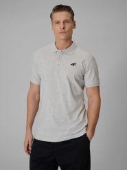 4F Koszulka polo regular męska - szara L. Szare koszulki polo męskie 4f, l, bez wzorów, z bawełny, biznesowe, bez kołnierzyka, bez ramiączek. Za 89.99 zł.