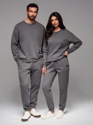 Komplet dresowy UNISEX w stylu athleisure ze spodniami i bluzą - szary V18 - Rozmiar: XS/S. Szare bluzy nierozpinane męskie Ombre Clothing, l, bez wzorów, z bawełny, bez ramiączek, bez kaptura. W wyprzedaży za 227.49 zł.