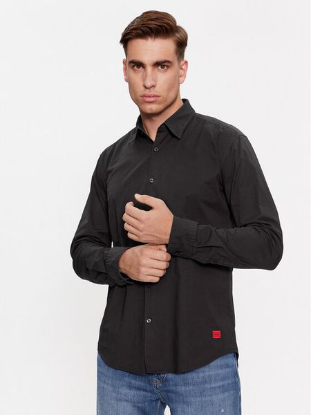Hugo Koszula Ermo 50500216 Czarny Slim Fit. Czarne koszule męskie Hugo, l, bez wzorów, z bawełny, bez kołnierzyka, bez ramiączek. Za 229.99 zł.