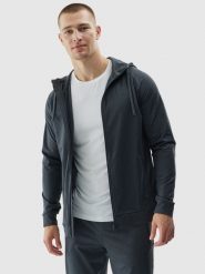 4F Bluza treningowa regular szybkoschnąca męska - szara M. Szare bluzy rozpinane męskie 4f, m, bez wzorów, z dzianiny, sportowe, bez ramiączek, z kapturem. Za 199.99 zł.