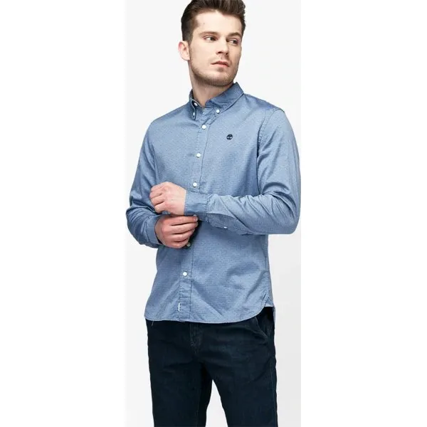 Timberland Koszula Ls Tioga River Texture Shirt Slim , niebieski, rozmiar L. Niebieskie koszule męskie Timberland, l, z aplikacjami, z bawełny, bez kołnierzyka, bez ramiączek. W wyprzedaży za 249.99 zł.