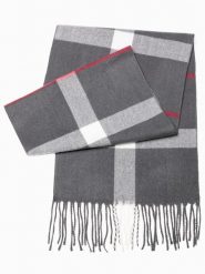 Szalik męski - szary/biały V1 A408 - uniwersalny. Szare szaliki męskie Ombre Clothing, na zimę, bez wzorów, z tkaniny, klasyczne. W wyprzedaży za 19.99 zł.