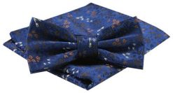 Mucha Męska z Poszetką w Zestawie - Alties - Jasny Granat z Motywem Kwiatów. Niebieskie krawaty i muchy męskie Alties, bez wzorów, eleganckie. Za 54.00 zł.