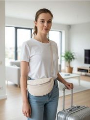 Saszetka nerka na regulowanym pasku z imitacji skóry - kremowy. Białe saszetki męskie Sinsay, bez wzorów, ze skóry. Za 29.99 zł.