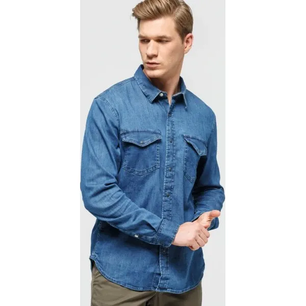 Timberland Koszula Ls Mumford River Stretch Denim , granatowy, rozmiar M. Niebieskie koszule męskie Timberland, m, bez wzorów, z bawełny, bez kołnierzyka, bez ramiączek. W wyprzedaży za 343.99 zł.