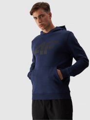 4F Bluza dresowa nierozpinana z kapturem męska - granatowa XL. Niebieskie bluzy nierozpinane męskie 4f, m, bez wzorów, z bawełny, sportowe, bez ramiączek, z kapturem. W wyprzedaży za 89.99 zł.