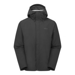 Kurtka przeciwdeszczowa męska Rab Downpour Jacket z kapturem. Czarne kurtki męskie RAB, m, bez wzorów, bez ramiączek, z kapturem. Za 629.99 zł.