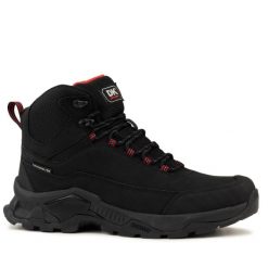 Buty męskie wysokie trekingowe DK TRIGER. Czarne buty trekkingowe męskie DK, bez wzorów, sportowe, bez obcasa, bez zapięcia. W wyprzedaży za 179.00 zł.