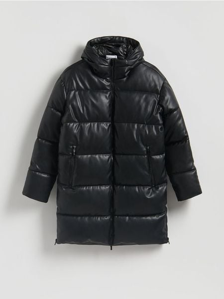 Pikowana kurtka z kapturem - czarny. Czarne kurtki męskie Reserved, l, bez wzorów, z tkaniny, bez ramiączek, z kapturem. Za 399.99 zł.