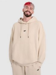 4F Bluza dresowa oversize nierozpinana z kapturem męska 4F x Tomasz Fornal - beżowa S. Brązowe bluzy nierozpinane męskie 4f, m, z aplikacjami, z dresówki, z kapturem. Za 249.99 zł.