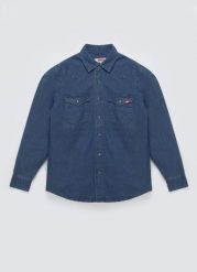 Koszula męska jeansowa niebieska Western 121. Niebieskie koszule męskie Big Star, l, bez wzorów, z denimu, bez kołnierzyka, bez ramiączek. Za 279.99 zł.