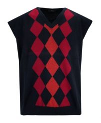 Kamizelka Granatowo-Czerwona, Bezrękawnik, Dekolt w Serek (V-neck), Męska -MAX SHELDON. Czerwone kardigany męskie Max Sheldon, l, bez wzorów, z bawełny, bez ramiączek. Za 125.00 zł.