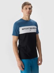 4F T-shirt z nadrukiem męski - niebieski S. Niebieskie t-shirty męskie 4f, m, bez wzorów, z bawełny, bez kołnierzyka, bez ramiączek. W wyprzedaży za 39.99 zł.