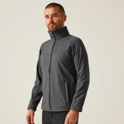 Softshell roboczy męski Uproar. Szare kurtki softshell męskie Regatta, m, bez wzorów, z materiału, bez kaptura, trekkingowe. W wyprzedaży za 119.99 zł.