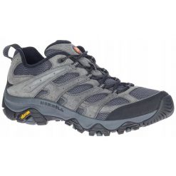 Buty trekkingowe dla mężczyzn Merrel Moab 3. Szare buty trekkingowe męskie Merrell, bez wzorów, sportowe, bez obcasa, bez zapięcia. Za 459.99 zł.