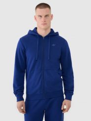 4F Bluza dresowa rozpinana z kapturem męska - granatowa S. Niebieskie bluzy rozpinane męskie 4f, m, bez wzorów, z bawełny, sportowe, bez ramiączek, z kapturem. Za 169.99 zł.
