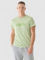 4F T-shirt regular z nadrukiem męski - oliwkowy S. Brązowe t-shirty męskie 4f, m, bez wzorów, z bawełny, bez kołnierzyka, bez ramiączek. W wyprzedaży za 29.99 zł.