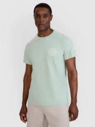 4F T-shirt regular z nadrukiem męski - turkusowy 3XL. Niebieskie t-shirty męskie 4f, m, bez wzorów, z bawełny, bez kołnierzyka, bez ramiączek. Za 59.99 zł.