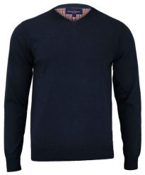 Sweter Ciemnogranatowy Elegancki Męski, 100% Bawełna, Dekolt w Serek (V-neck) - Adriano Guinari -. Niebieskie kardigany męskie Adriano Guinari, bez wzorów, z bawełny, biznesowe, bez kołnierzyka, bez ramiączek. Za 159.00 zł.