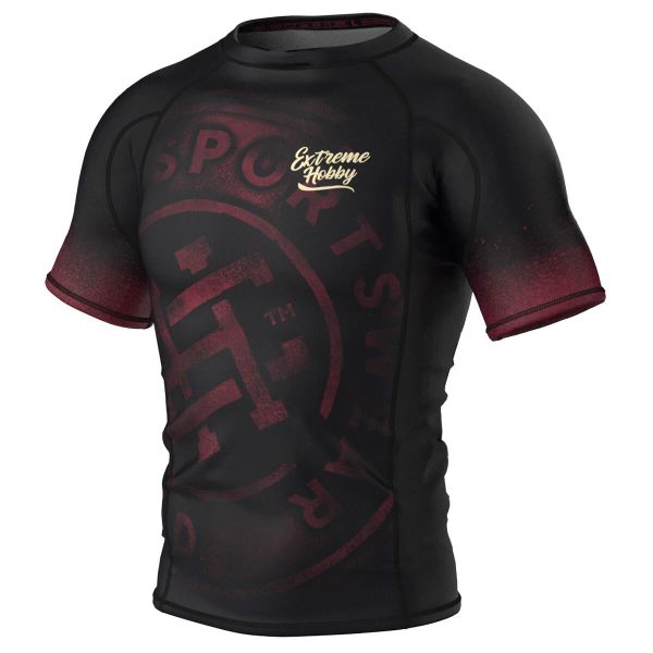 Koszulka Męska Rashguard MMA na Siłownię EXTREME HOBBY BADGE. Czarne bielizna termoaktywna męska EXTREME HOBBY, m, bez wzorów, z bawełny, bez ramiączek, do biegania. Za 188.00 zł.