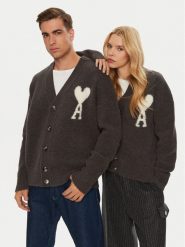AMI Paris Kardigan UKC025.KN0032 Szary Regular Fit. Szare kardigany męskie AMI PARIS, m, bez wzorów, z wełny, bez ramiączek. Za 1,479.00 zł.