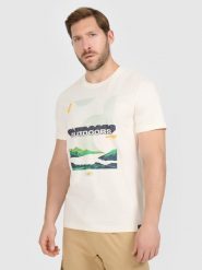 4F T-shirt regular z nadrukiem męski - biały XL. Białe t-shirty męskie 4f, m, bez wzorów, z bawełny, bez kołnierzyka, bez ramiączek. Za 69.99 zł.