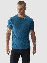 4F Koszulka treningowa regular szybkoschnąca męska - turkusowa S. Niebieskie t-shirty sportowe męskie 4f, m, bez wzorów, z dzianiny, klasyczne, bez ramiączek. W wyprzedaży za 59.99 zł.