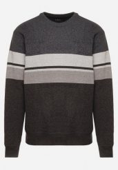 Ciemnoszary Sweter z Wełną z Eleganckim Kołnierzykiem Koszulowym Espalea. Szare swetry męskie Born2be, z aplikacjami, z dzianiny, biznesowe, bez kołnierzyka, bez ramiączek. Za 89.99 zł.