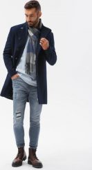 Ombre Płaszcz męski C501 - granatowy XL. Niebieskie płaszcze męskie Ombre, m, bez wzorów, bez kaptura. Za 499.99 zł.