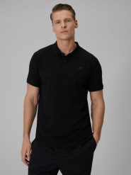 4F Koszulka polo regular męska - czarna XL. Czarne koszulki polo męskie 4f, m, bez wzorów, z bawełny, biznesowe, bez kołnierzyka, bez ramiączek. Za 89.99 zł.