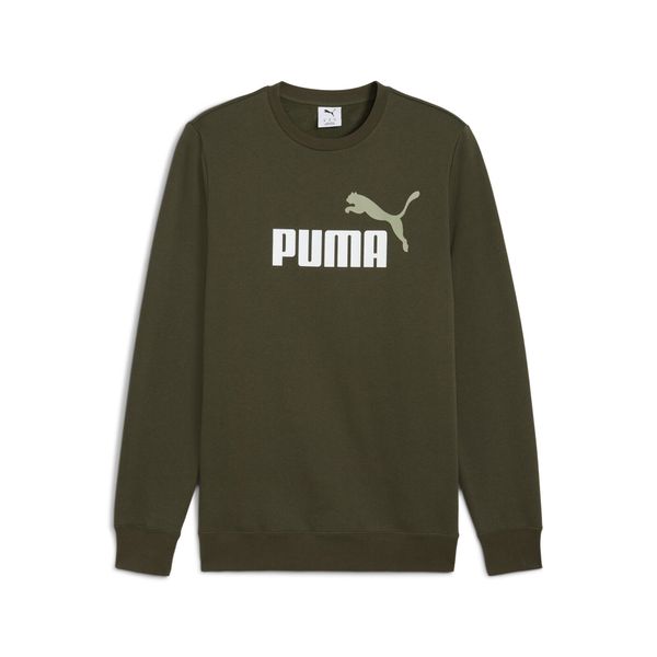 Męska bluza dzianinowa Essentials z dwukolorowym logo No. 1 i okrągłym dekoltem. Zielone bluzy nierozpinane męskie Puma, m, bez wzorów, z dzianiny, sportowe, bez ramiączek, bez kaptura. W wyprzedaży za 119.00 zł.