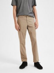 Selected Homme Spodnie materiałowe New 16087665 Beżowy Regular Fit. Brązowe eleganckie spodnie męskie Selected Homme, bez wzorów, z bawełny. Za 269.99 zł.