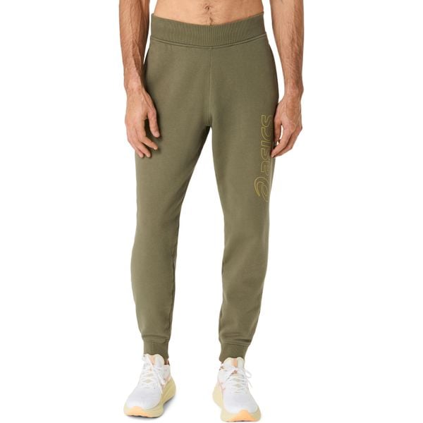 Spodnie do biegania Asics Logo. Zielone spodnie dresowe męskie Asics, bez wzorów, z dresówki, długie. Za 300.00 zł.