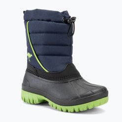 Śniegowce juniorskie KangaROOS K-Ben dk. Niebieskie buty zimowe męskie Kangaroos, na zimę, bez wzorów, bez obcasa, bez zapięcia. Za 149.99 zł.